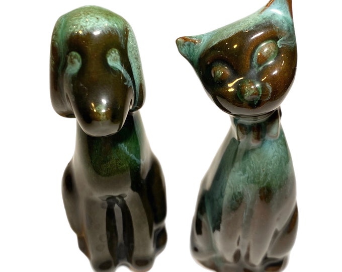 Blue Mountain Green Reflow Glaze Cat and Dog