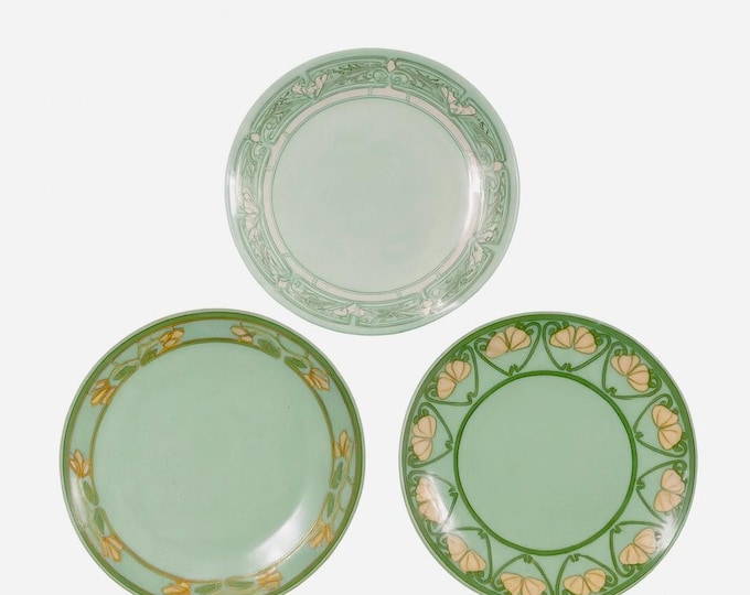 Salad Plates Set 3 | Thomas Sevres Bavaria Germany Green Pink Coral Flowers | Art Neauvo Deco Victorian  | Home Decor Gallery Wall Plate