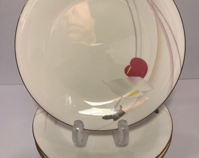 Salad Plates | Mikasa Anthurium Flower Fine Bone China CR006 |  Set 4 | Replacement China Place Setting Japan Japanese |  80s vibes Gold