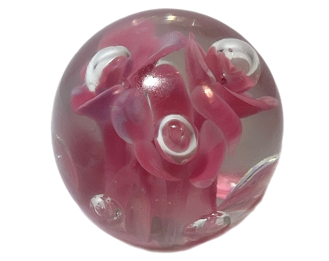 Vintage glass paperweight Joe Rice/St Clair style 1990's Pink bubble flowers collectible