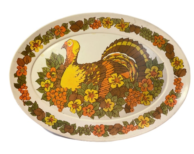 Large Serving Platter Plate Meat Turkey Thanksgiving | Apollo ware Melamine Melmac Vintage Retro | Fall Decor Holiday Table Decorative