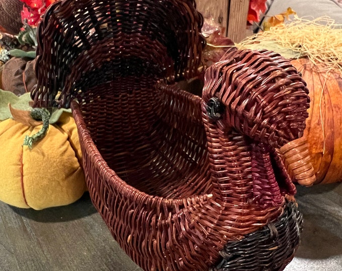 Vintage | Wicker | Colorful Turkey Basket | Planter | Silverware holder | Tablescape Decor