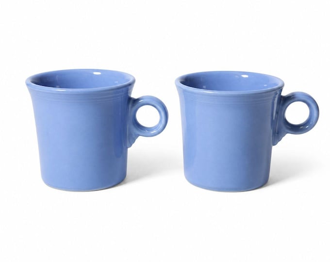 Coffee Cup Mug Pair Vintage Fiesta Homer Laughlin HLC Periwinkle Blue Ring Handled  Repaplacement Stoneware China Collectible