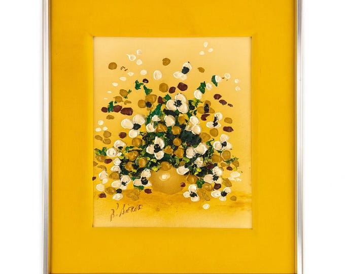Floral Oil Painting Textured | Abstract Textured Retro Vintage Mid Century | Velvet Liner Silver  Frame | Wall Art Home Decor Decorative