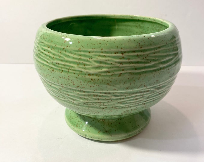 Vintage | USA Studio Pottery | Green with Brown Specks | Planter | Pot | Mid Century