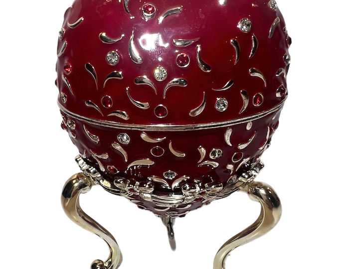 Enamel | Wallace Silversmiths | Musical | Heart Love Doves | Egg | with stand | Red Rhinestone