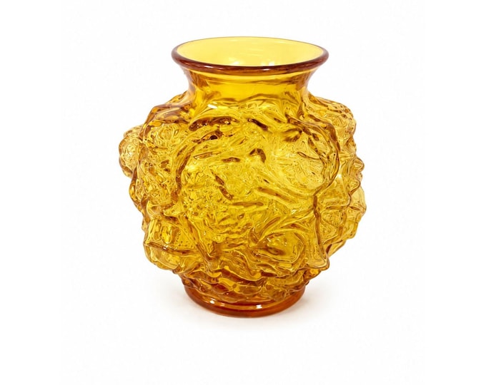 Art Glass Vase Amber Orange Imperial Glassware La Bella Rosa Cabbage Rose Vintage Hand Blown Home Decor Decorative Accents Collectible