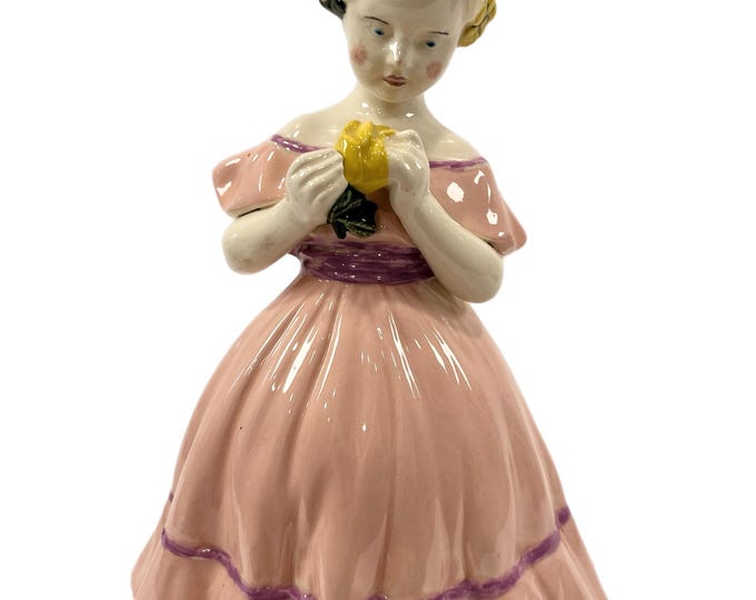 Vintage Holland Mold Figurine Blond Girl Pink Dress Ceramic Hand Painted Southern Belle