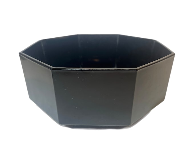 Vintage Arcoroc Octime French Black Octagonal Large Bowl - 9" across, France circa 1980s European | Salad Dining Serving