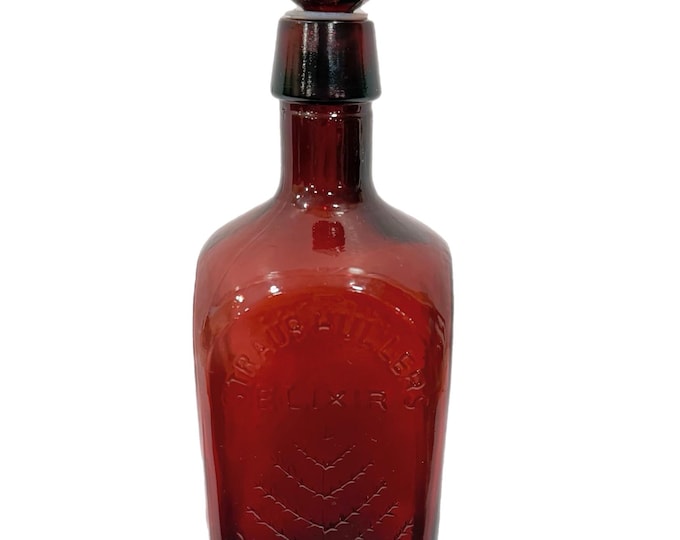 Vintage Wheaton Amber Brown | Glass Bottle Glass Stopper |  Vintage Straubhuller Elixir Bottle - Tree of Life 1880 | Home Kitchen Decor