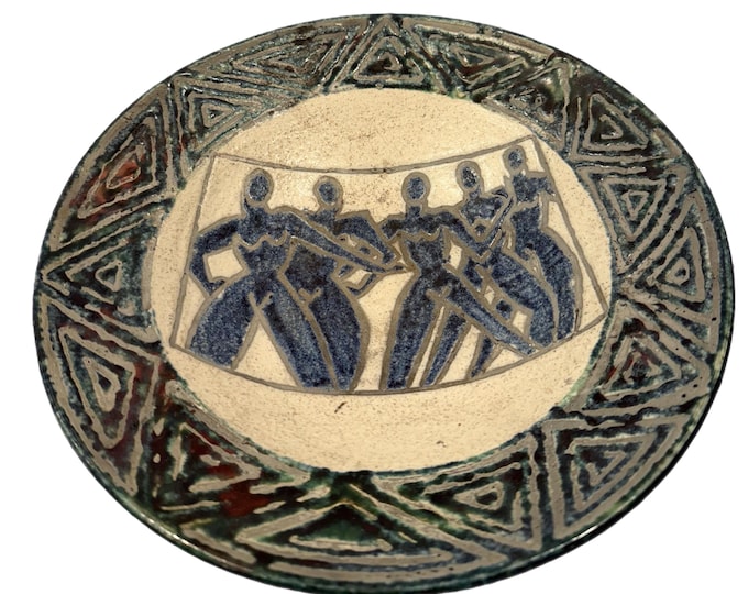 Vintage | Raku Art Pottery | Wall Plate Bowl | Handmade Hand Painted Artist Signed Mavna Bosith | Women Form | Wall Decor | Decorative Art