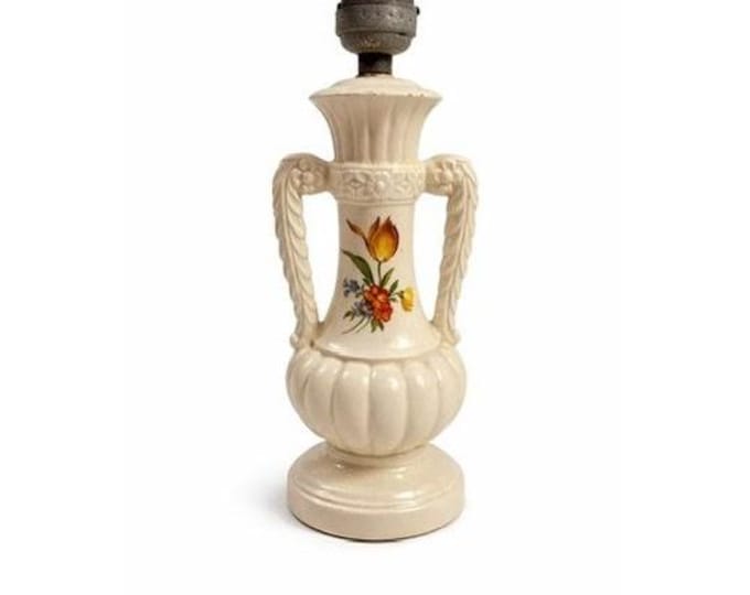 Table Lamp Ceramic Hand Painted Flowers Unique Vintage Cottage Core Victorian Floral Urn Bedside Boudiour Vanity Girls Bedroom