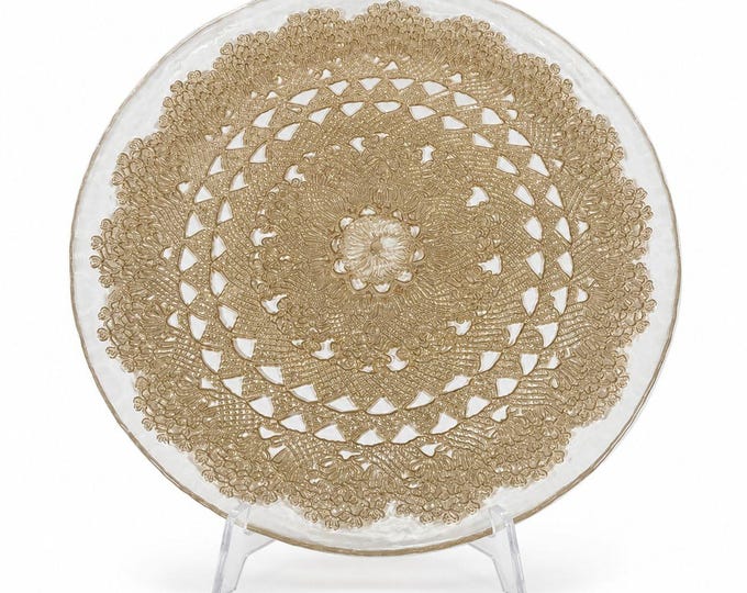 Serving Chop Plate Serving Platter Gold Lace Embossed Doily Pattern  Vintage Replacement Hostess Pieces Wedding Decor