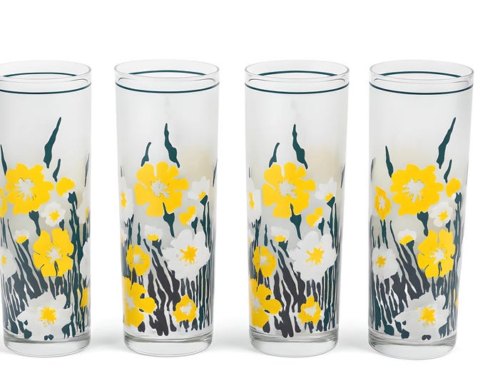 Collings High Ball Glasses | Culver Meadow Yellow Frosted High Ball Glasses | Set 4 Vintage  Replacement Barware 1970's Kitschy Retro Boho
