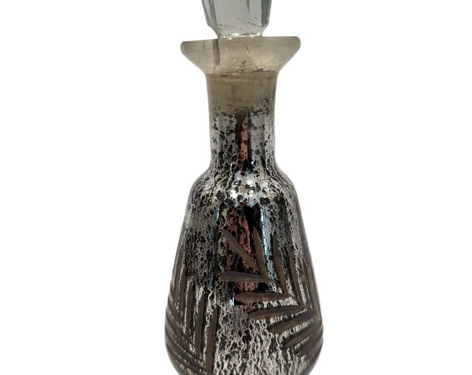 Perfume Bottle Mercury Glass Silver Stopper | Vintage Silver Etched Leaves  India Indian | Boudoir Bathroom Vanity Bathroom Decor Gifts Her
