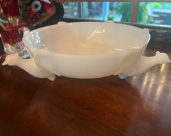 Eagle Pleasant Jeannette Co Milk Glass Three Footed Candy Bowl Dish Depression