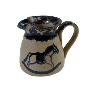 Mini Pitcher Creamer Pottery Handled | Ellis Spongeware Rocking Horse Ironstone | Farmhouse Country Primitive Kitchen Decor | Home Decor