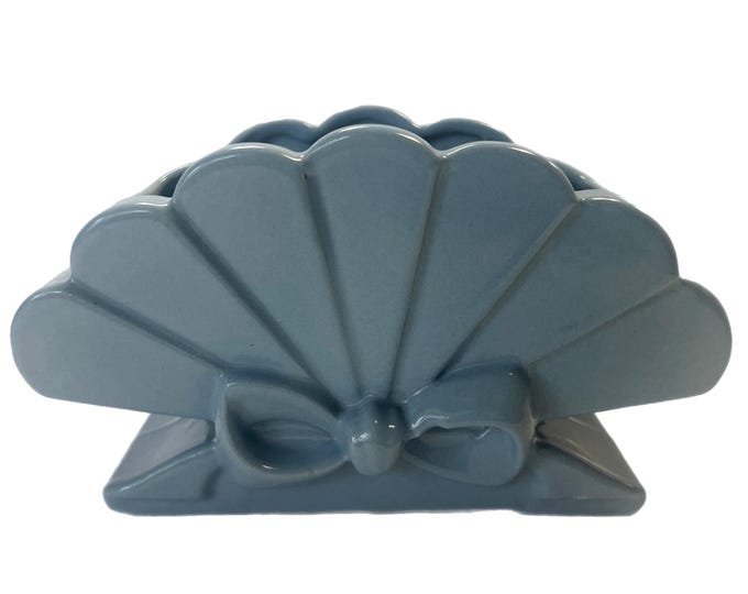 Blue Flower Planter 1940s |  Abingdon Pottery | Fan Succulent Pot Vase  | Vintage Floral Bow Knot Decor | Coquette Preppy Nursery Decor