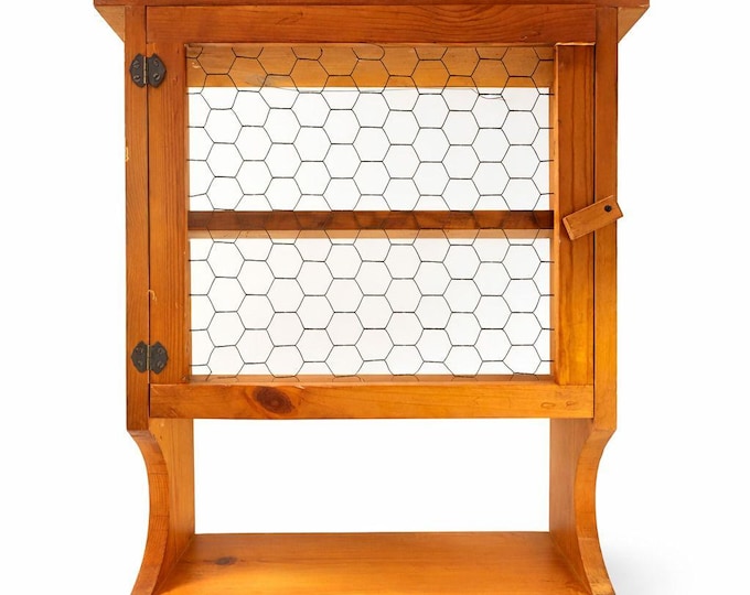 Rustic Wood Wall Mount Cabinet Shelf | Vintage Wooden Chicken Wire Cabinet | Bathroom Kitchen Storage Knick Knacks | Farmhouse Primitive