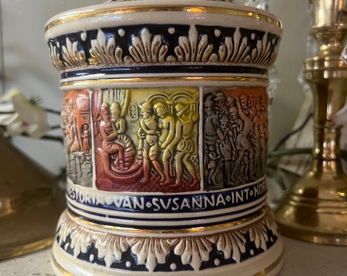 Vintage Marzi & Remy Majolica Ironstone Humidor/Tobacco Jar