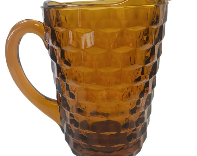 Glassware Pitcher | Indiana Glass Colony Whitehall Cubist | Amber Orange Harvest Gold Vintage Barware Kitchen Replacement Mid Century Retro