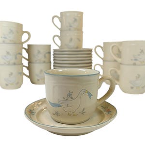 Marmalade Cup and Saucer | International Vintage Stoneware Dishes Replacement China | Granny Grandma Cottage Core | Blue Ribbon Geese Goose
