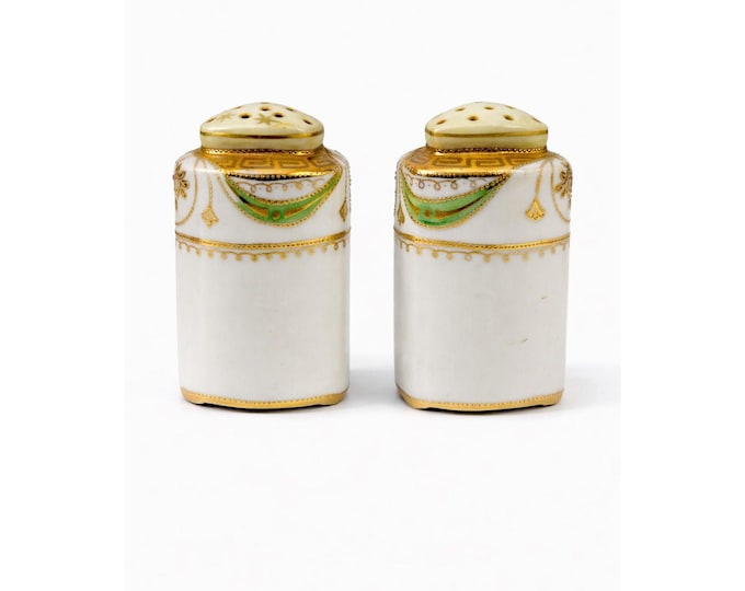 Salt and Pepper Shakers Japan Moriage Porcelain Hand Painted Cork Stopper Pair Set 2 Replacement China Vintage Floral Nippon style Imperial