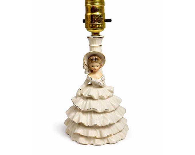 Porcelain Boudoir Table Small Night Light TV Television Lamp Southern Belle Girl Dress Victorian Coquette Girls Room Nursery Bathroom Japan