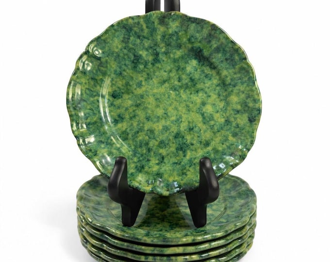 Dessert Appitizer Plates Italian Pottery Cantagalli Florance Italy Green Spongeware Replacement China Wedding Traditional Grand Millenial
