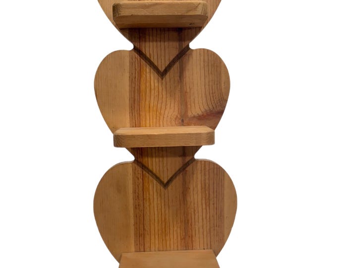 Vintage | Hearts Three Tier | Floating Wood Display Shelf | Farmhouse Cottage Granny Core | Trinket | Kitchen Storage Bathroom Wall Decor