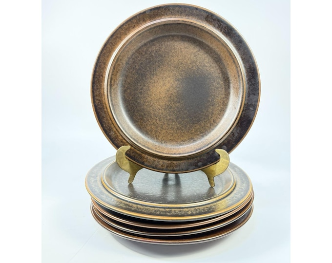 Ironstone Dinner Plates Set 5 Vintage Arabia of Finland Ruska Stoneware Replacement China Mid Century Brown