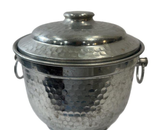 Vintage | Mid Century 1960s | Hammered Aluminum Ware | Ice Bucket | Made in Italy | Double walled ring handles | Barware Hostess Wedding
