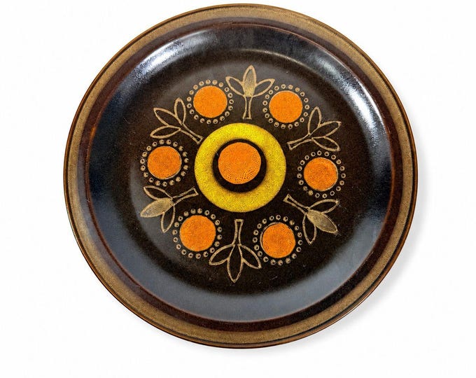 Stoneware Chop Platter Georges Briard Aztec 12" Vintage Mid Century Brown Orange Replacement China Kitschy Japan Muted Earthtones
