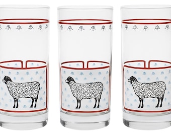Eis Tee Wasserbecher Set 3 | Libbey Saftgläser | Bauernhof Kuh Huhn Lamm Glaswaren Tassen | Frühstück | Cottage Core Bauernhaus Oma Kern