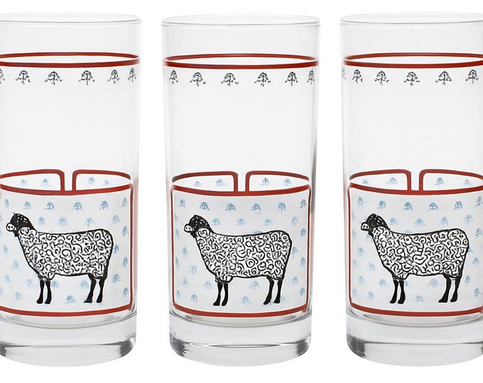 Ice Tea Water Tumbler Set 3  | Libbey Juice Glasses | Farm Cow Chicken Lamb Glassware Cups | Breakfast | Cottage Core Farmhouse Granny Core