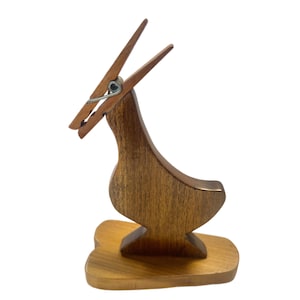 Vintage Wood | Duck Novelty | Desktop Kitchen | Organizer Recipe Pen Holder |  Clothespin | Bird | Kitschy Handmade Granny core cottage core
