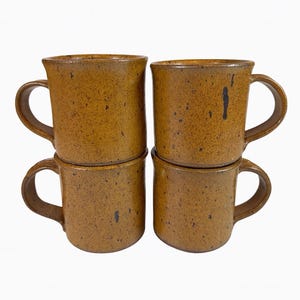 Large Coffee Mugs | Pottery Stoneware Hand thrown Speckled Earthware | Vines Pottery Southern Potter | Brown Glaze | Farmhouse Country Set 4
