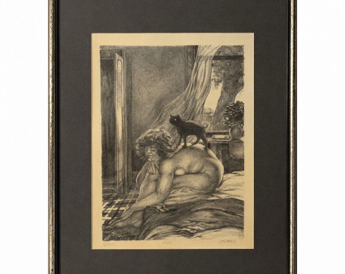 Surreal Framed Lithograph Musing James Kearns Original Lady on Bed  Cat 2/250 Signed Art Wall Decor Limited Impressions Unique  Collectible