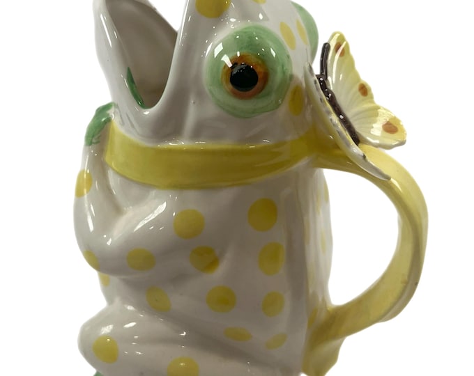 Seymour Mann | Frog Pitcher Vase | Ceramic Yellow Green |  Polka Dots Butterfly Japan Ceramic | Café Italiano | Italian | Spring Collector
