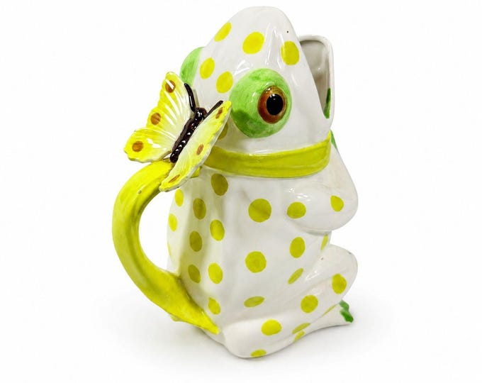 Frog Pitcher Vase Seymour Mann Hand Painted Ceramic Yellow Green Polka Dots Butterfly Japan Ceramic Café Italiano Italian Spring Collector