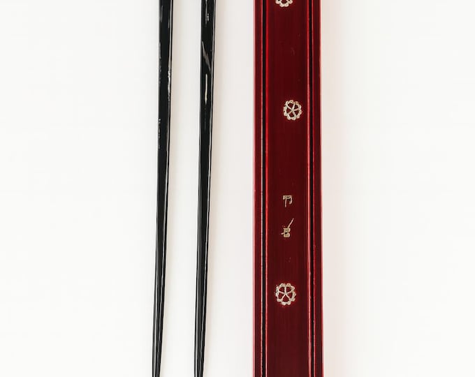 Urushi Inlayed Chopsticks And Case Wooden | Japanese Craft Art | Wood Lacquered Box Travel Storage | Resin Chop Sticks | Oriental Shell