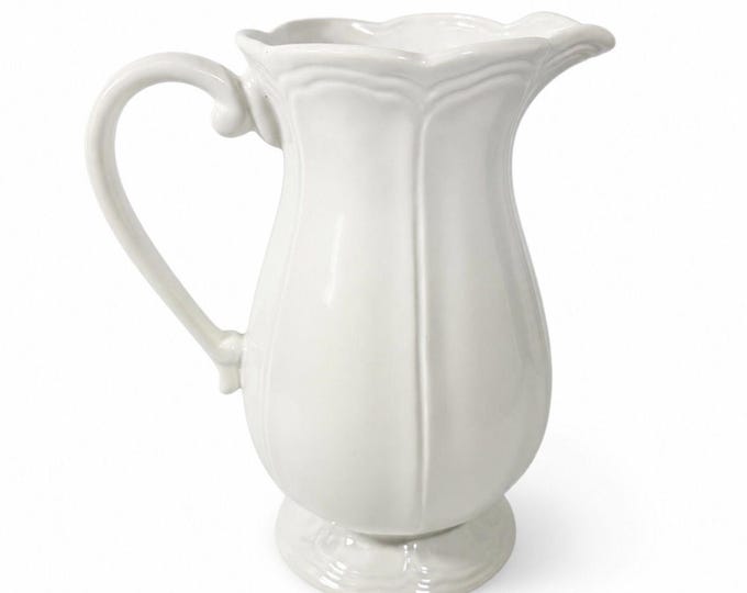 Ironstone Pitcher Scalloped Edge Federalist USA Sears Centerpiece Table Decor Relacement Vase Vintage Setting Farmhouse Cottage Granny Core
