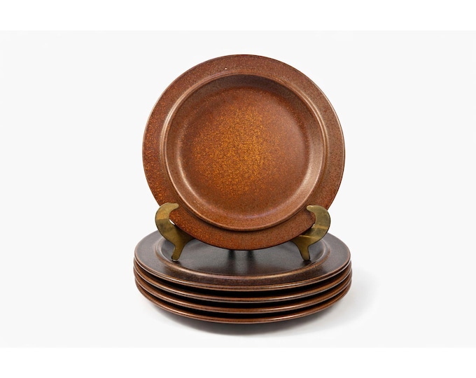 Ironstone Salad Plates Set 5 Vintage Arabia of Finland Ruska Stoneware Pottery  Replacement China Mid Century Brown China