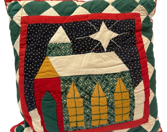 Handmade Quilted Throw Decorative Pillow | Church North Star | Christmas |  Decorative | Holiday Decor | Cottage Granny Core Farmhouse Decor