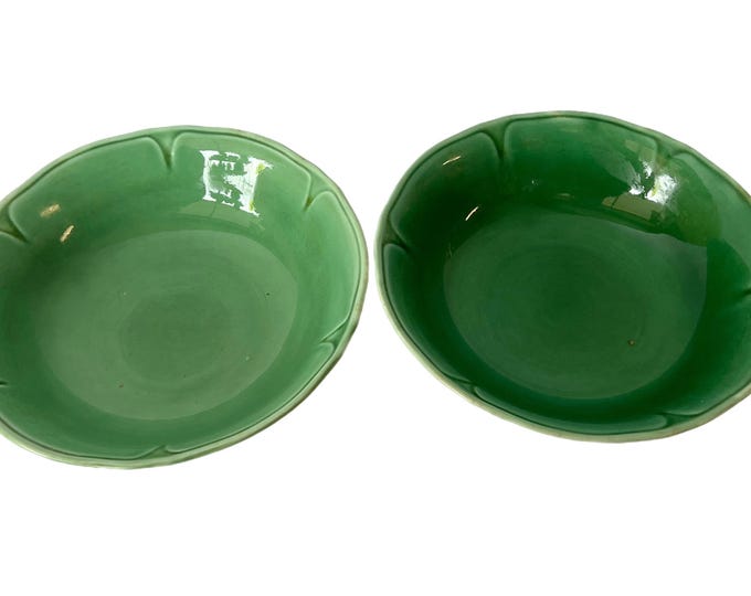 Vintage Set 2 Pair | Mount Clemens Green Petal 8" Serving Bowls |  Vintage Pottery Bowl | Collectible Petal Ware | Cottage core Granny Core