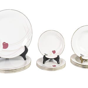 Rimmed Soup Bowls | Mikasa Anthurium Flower Fine Bone China CR006 | Set 4 | Replacement China Place Setting Japan Japanese |  80s vibes Gold
