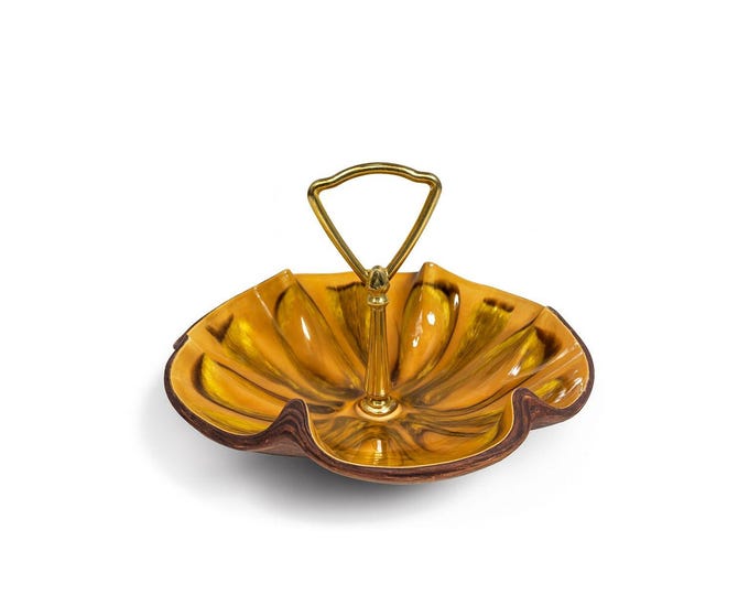 Tidbit Candy Nut Dish Handled  Sequoia Treasure Craft California Pottery 610 USA Orange  Peach Serveware Mid Century Retro Lava