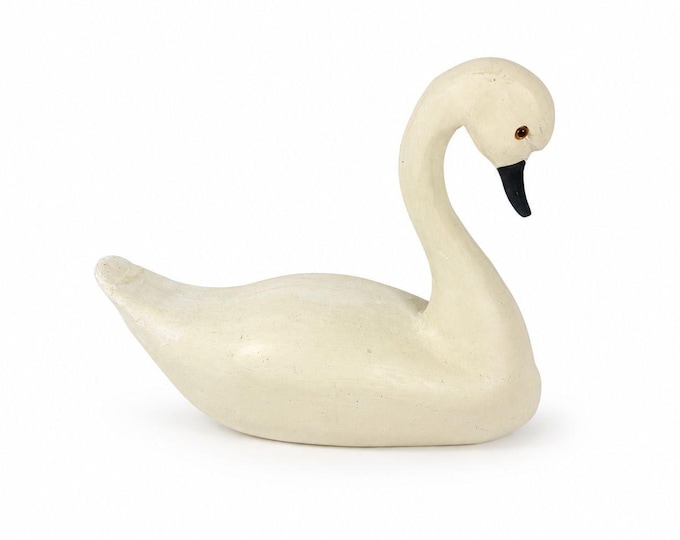 Decoy Hand Carved Swan Signed Vintage Folk Art Primitive Home Decor Decorative Accents Shorebird Hunting Lodge Collectible Grandpa Core