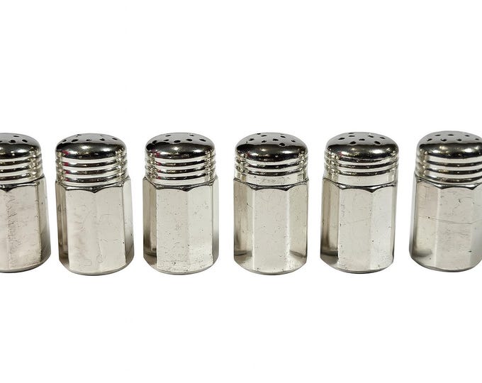 Mini Salt Pepper Shakers Silver Plated | Vintage Japan | Place Setting Hostess Party Individual Shaker | Wedding Gift Japanese | Set 6
