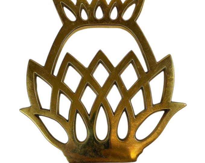 Solid Brass Footed Trivet | Virginia Metalcrafters Pineapple Colonial Williamsburg | Home Decor Kitchen Accessories Hospitality Hand forged